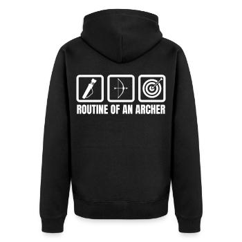 Routine eines Bogenschützen - Unisex Premium Bio Zip Hoodie - Schwarz - Hinten - Nico (187cm)