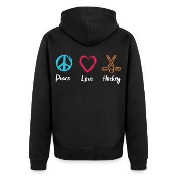 Frieden Liebe Eishockey - Unisex Premium Bio Zip Hoodie - Schwarz - Hinten - Nico (187cm)