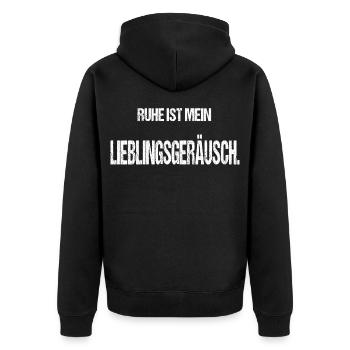 Ruhe ist mein Lieblingsgeräusch Lustiger Spruch - Unisex Premium Bio Zip Hoodie - Schwarz - Hinten - Nico (187cm)