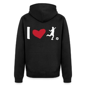 Fußball Fussball Fußballer Fußballspieler Trainer - Unisex Premium Bio Zip Hoodie - Schwarz - Hinten - Nico (187cm)