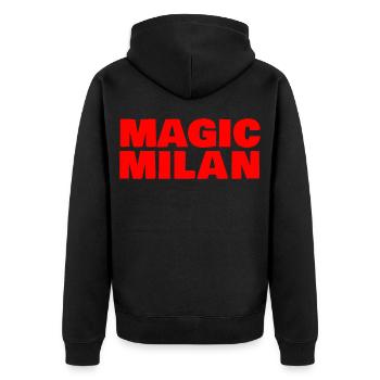 Magic Milan Logo Rot - Unisex Premium Bio Zip Hoodie - Schwarz - Hinten - Nico (187cm)
