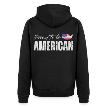 Stolzer Amerikaner, ich liebe Amerika - Unisex Premium Bio Zip Hoodie - Schwarz - Hinten - Nico (187cm)