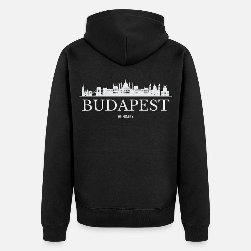 Budapester Skyline, Budapest, Ungarn - Unisex Premium Bio Zip Hoodie - Schwarz