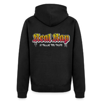 Real Rap - Unisex Premium Bio Zip Hoodie - Schwarz - Hinten - Nico (187cm)