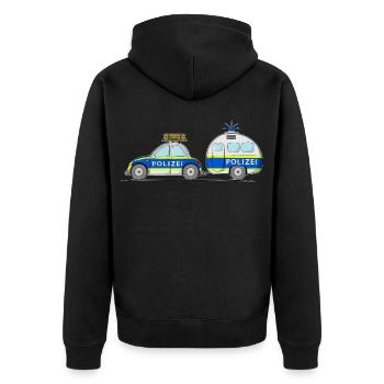 Polizeiauto mit Anhänger - Unisex Premium Bio Zip Hoodie - Schwarz - Hinten - Nico (187cm)