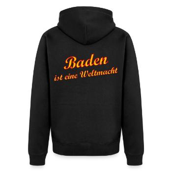 Baden Weltmacht Retro Script - Unisex Premium Bio Zip Hoodie - Schwarz - Hinten - Nico (187cm)