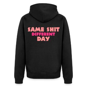 lustig - Unisex Premium Bio Zip Hoodie - Schwarz - Hinten - Nico (187cm)