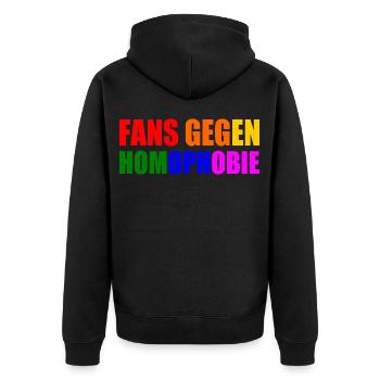 fans gegen homophobie - Unisex Premium Bio Zip Hoodie - Schwarz - Hinten - Nico (187cm)