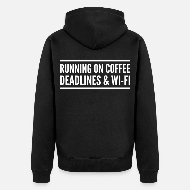 Propulsé par café, délais et Wi-Fi - Veste à capuche bio Premium Unisexe - noir