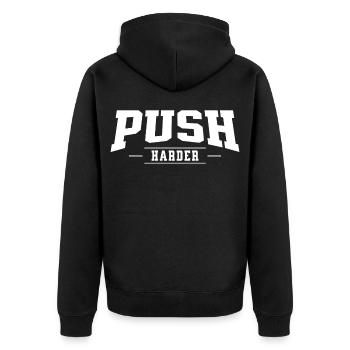 Push Harder - Unisex Premium Organic Zip Hoodie - black - Back - Nico (187cm)