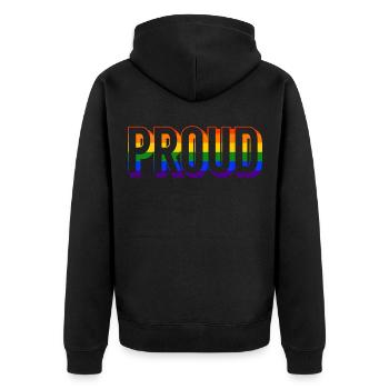 Proud LGBT Gay Pride CSD Regenbogen Stolz - Unisex Premium Bio Zip Hoodie - Schwarz - Hinten - Nico (187cm)