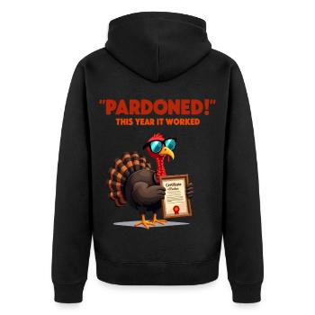 Pardoned Turkey - Unisex Premium Bio Zip Hoodie - Schwarz - Hinten - Nico (187cm)