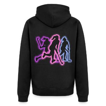 Hockeyspieler Silhouetten Mädchen Feldhockey - Unisex Premium Bio Zip Hoodie - Schwarz - Hinten - Nico (187cm)