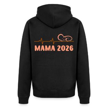 Werdende Mutter MAMA 2026 Baby Kommt Lustiges - Unisex Premium Bio Zip Hoodie - Schwarz - Hinten - Nico (187cm)