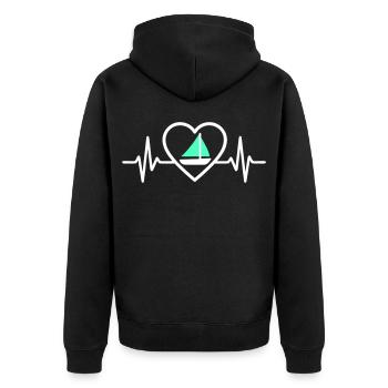 Cœur Voile – Passion Bateau - Unisex Premium Bio Zip Hoodie - Schwarz - Hinten - Nico (187cm)