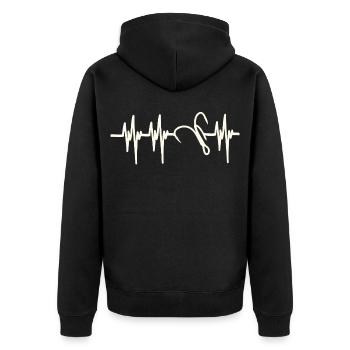 Heartbeat Angelhaken - Unisex Premium Bio Zip Hoodie - Schwarz - Hinten - Nico (187cm)