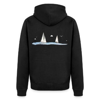 Aquarelle des voiliers – Marine à motif maritime - Veste à capuche bio Premium Unisexe - noir - Dos - Nico (187cm)