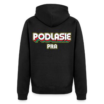 Podlasie Piła. Name des Retro-Bezirks - Unisex Premium Bio Zip Hoodie - Schwarz - Hinten - Nico (187cm)
