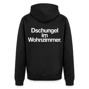 Dschungel im Wohnzimmer Spruch Pflanzen Motiv - Unisex Premium Bio Zip Hoodie - Schwarz - Hinten - Nico (187cm)
