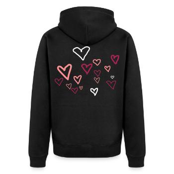 Herzen - Unisex Premium Bio Zip Hoodie - Schwarz - Hinten - Nico (187cm)