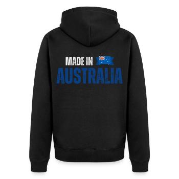 Hergestellt in Australien, australischer Stolz - Unisex Premium Bio Zip Hoodie - Schwarz - Hinten - Nico (187cm)
