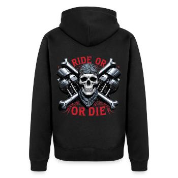 Motorcycle Skull Ride or Die Biker Chopper Rock - Unisex Premium Organic Zip Hoodie - black - Back - Nico (187cm)