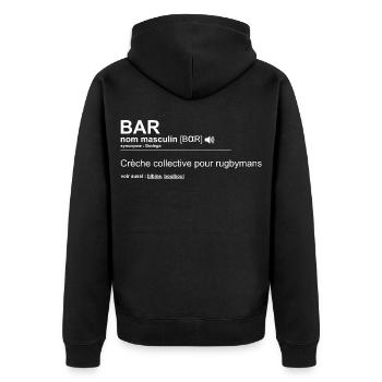 Bar Definition Humour Crèche Collective Rugby Mans - Unisex Premium Organic Zip Hoodie - black - Back - Nico (187cm)