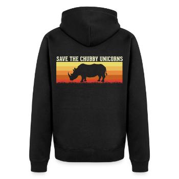 Save the Chubby Unicorn animals  - Unisex Premium Bio Zip Hoodie - Schwarz - Hinten - Nico (187cm)