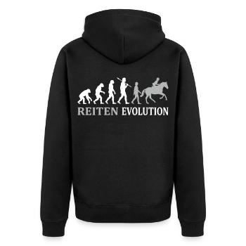 Reiten Evolution – Vom Affen zum Reiter - Unisex Premium Bio Zip Hoodie - Schwarz - Hinten - Nico (187cm)
