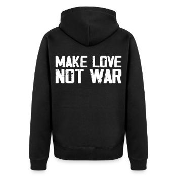 Make Love Not War | Citation Paix Vintage Grunge - Veste à capuche bio Premium Unisexe - noir - Dos - Nico (187cm)