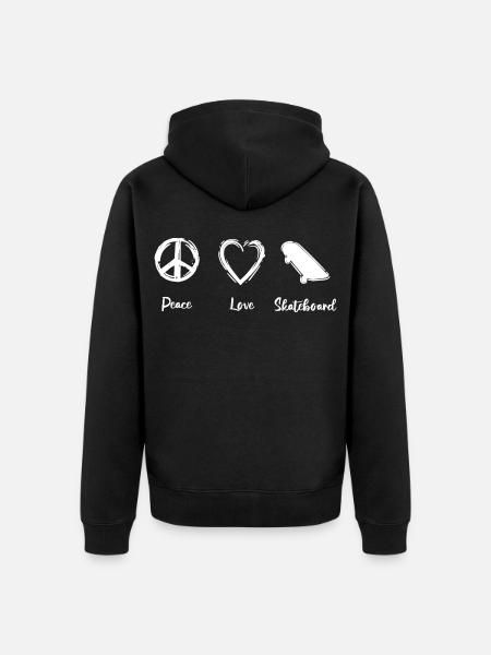 Peace Love Skateboard - Unisex Premium Organic Zip Hoodie - black