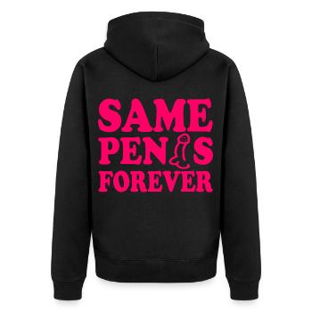 Same penis forever - Unisex Premium Bio Zip Hoodie - Schwarz - Hinten - Nico (187cm)