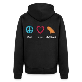 Frieden Liebe Skateboard - Unisex Premium Bio Zip Hoodie - Schwarz - Hinten - Nico (187cm)