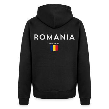 Romanian flag, Romanian pride - Unisex Premium Organic Zip Hoodie - black - Back - Nico (187cm)