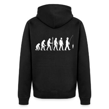 The Evolution of Fishing – Man’s True Heritage - Unisex Premium Bio Zip Hoodie - Schwarz - Hinten - Nico (187cm)