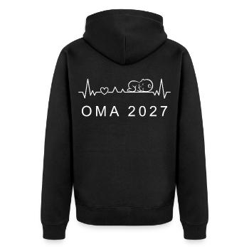 Oma 2027 Herzschlag Schwangerschaft Ankündigen - Unisex Premium Bio Zip Hoodie - Schwarz - Hinten - Nico (187cm)