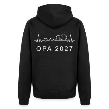 Opa 2027 Herzschlag Schwangerschaft Verkünden - Unisex Premium Bio Zip Hoodie - Schwarz - Hinten - Nico (187cm)
