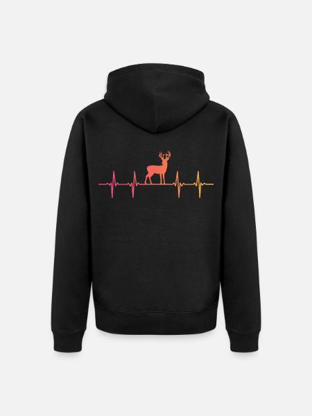 Hirsch Herzschlag Jäger Geschenk - Unisex Premium Bio Zip Hoodie - Schwarz