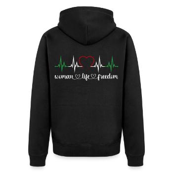 Woman Life Freedom Heartbeat Iran Women's Rights - Unisex Premium Organic Zip Hoodie - black - Back - Nico (187cm)
