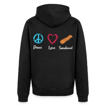 Frieden Liebe Snowboard - Unisex Premium Bio Zip Hoodie - Schwarz - Hinten - Nico (187cm)