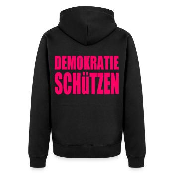 demokratie schützen - Unisex Premium Bio Zip Hoodie - Schwarz - Hinten - Nico (187cm)