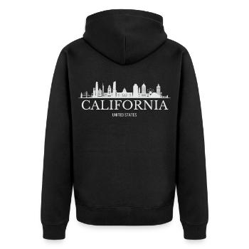 Kalifornische Skyline, Kalifornien, USA - Unisex Premium Bio Zip Hoodie - Schwarz - Hinten - Nico (187cm)