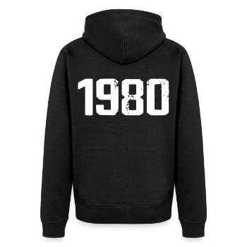 1980 – Großartig seit 1980 - Unisex Premium Bio Zip Hoodie - Schwarz - Hinten - Nico (187cm)