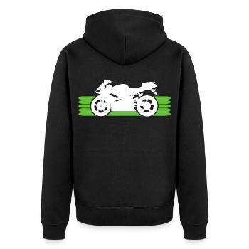 Motorrad fahren Motorradfahrer Motorradfahrerin - Unisex Premium Bio Zip Hoodie - Schwarz - Hinten - Nico (187cm)