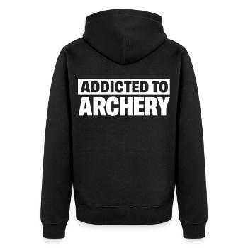 Süchtig nach Bogenschießen, lustige Bogenschützen, Sportliebhaber - Unisex Premium Bio Zip Hoodie - Schwarz - Hinten - Nico (187cm)