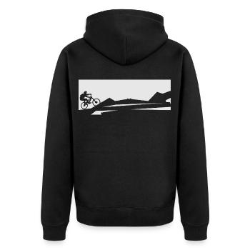 Cross Country Bike mit Radfahren auf E MTB Biker - Unisex Premium Bio Zip Hoodie - Schwarz - Hinten - Nico (187cm)