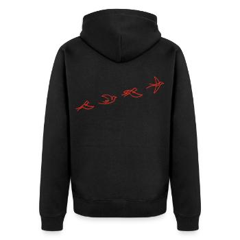 Der Flug des roten Vogels - Unisex Premium Bio Zip Hoodie - Schwarz - Hinten - Nico (187cm)
