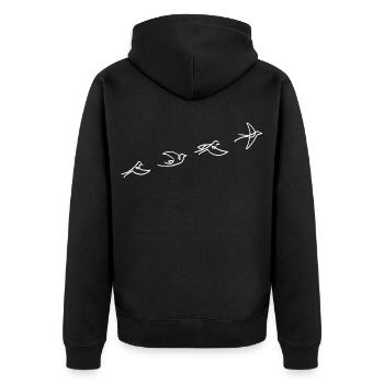 Der Flug des weißen Vogels - Unisex Premium Bio Zip Hoodie - Schwarz - Hinten - Nico (187cm)