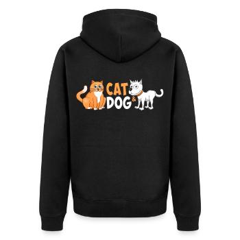 Cheerful image of a cat and dog. - Unisex Premium Organic Zip Hoodie - black - Back - Nico (187cm)