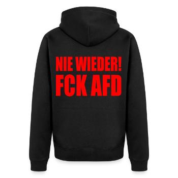 Nie wieder fuck afd - Unisex Premium Bio Zip Hoodie - Schwarz - Hinten - Nico (187cm)